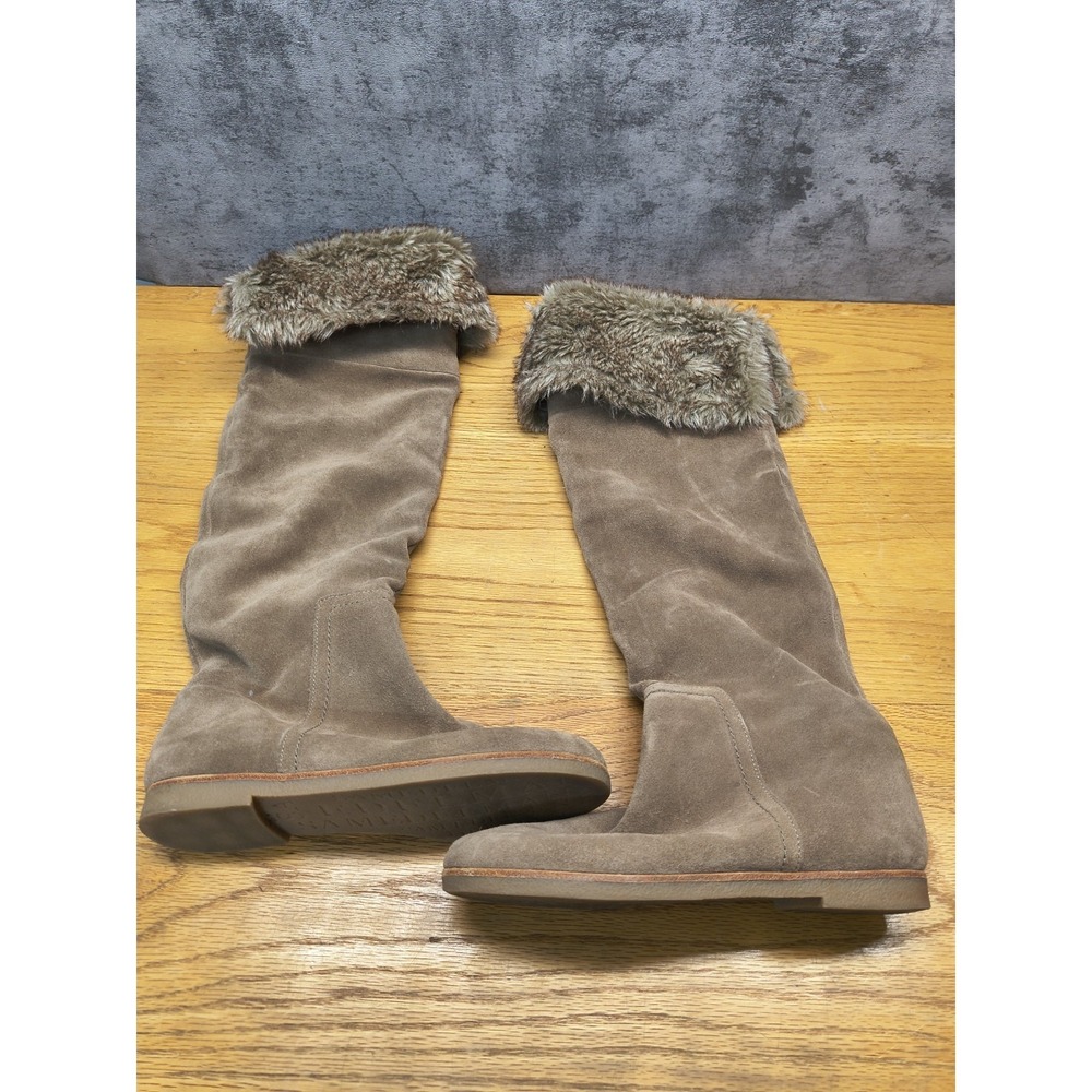 Sam Edelman Orlando Tan Suede Faux Fur Cuff Over The Knee Women's Boots Size 6.5